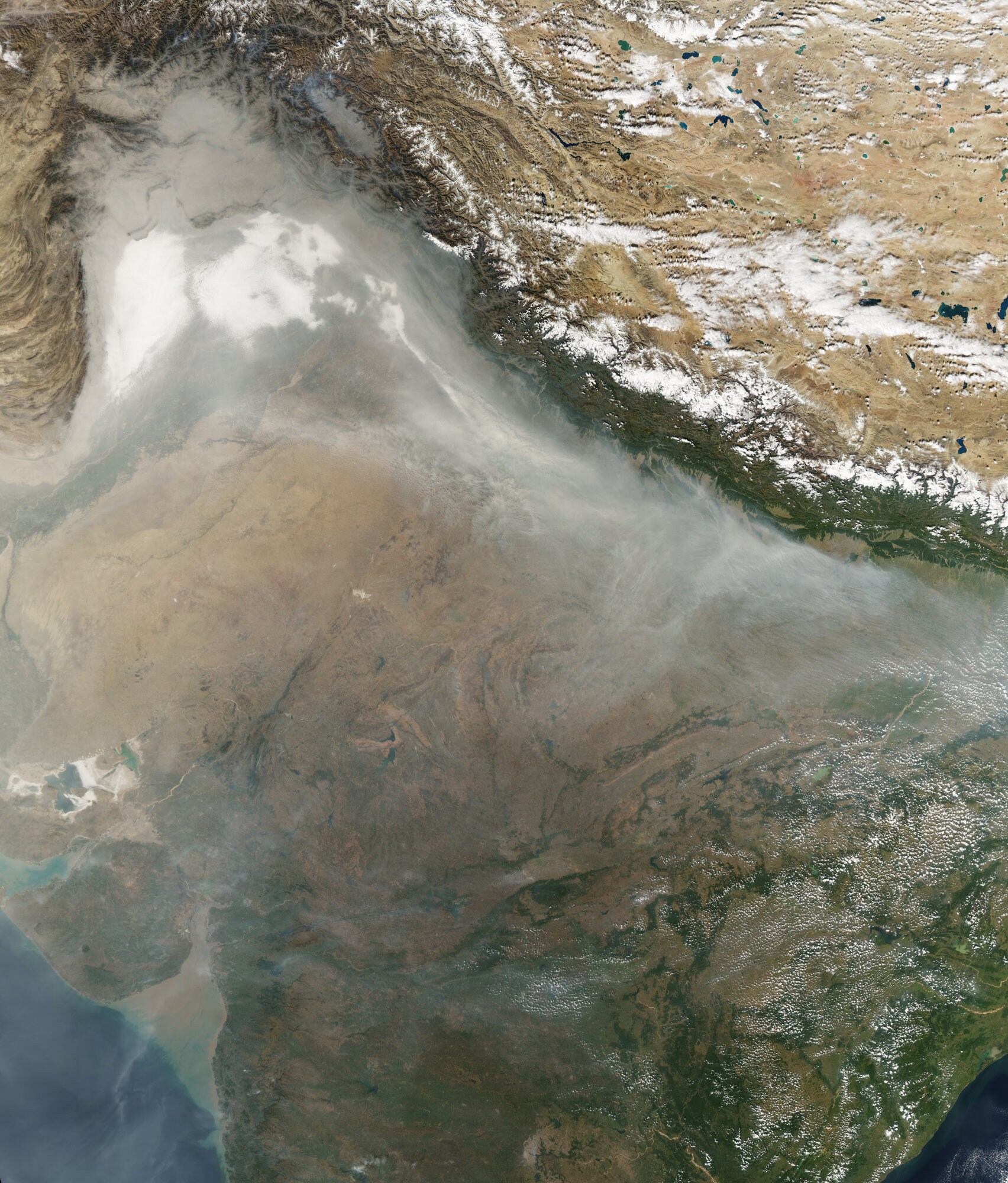 A satellite image of the haze blanketing Northern India and Pakistan made available by NASA on Nov. 7. (Source: NASA)